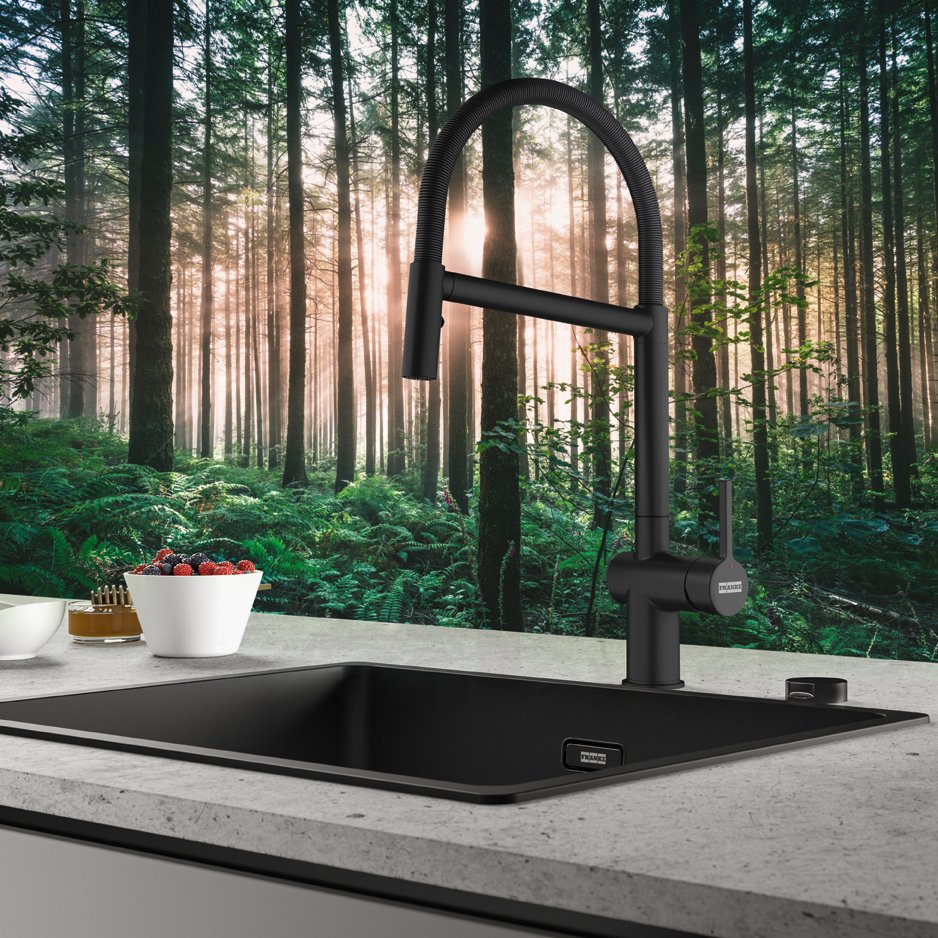 Matte black sinks and taps